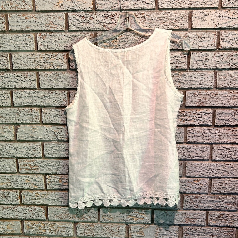 Bellambra White 100% Linen Lace Trim Sleeveless Top Made in Italy Womens Medium - Picture 2 of 6